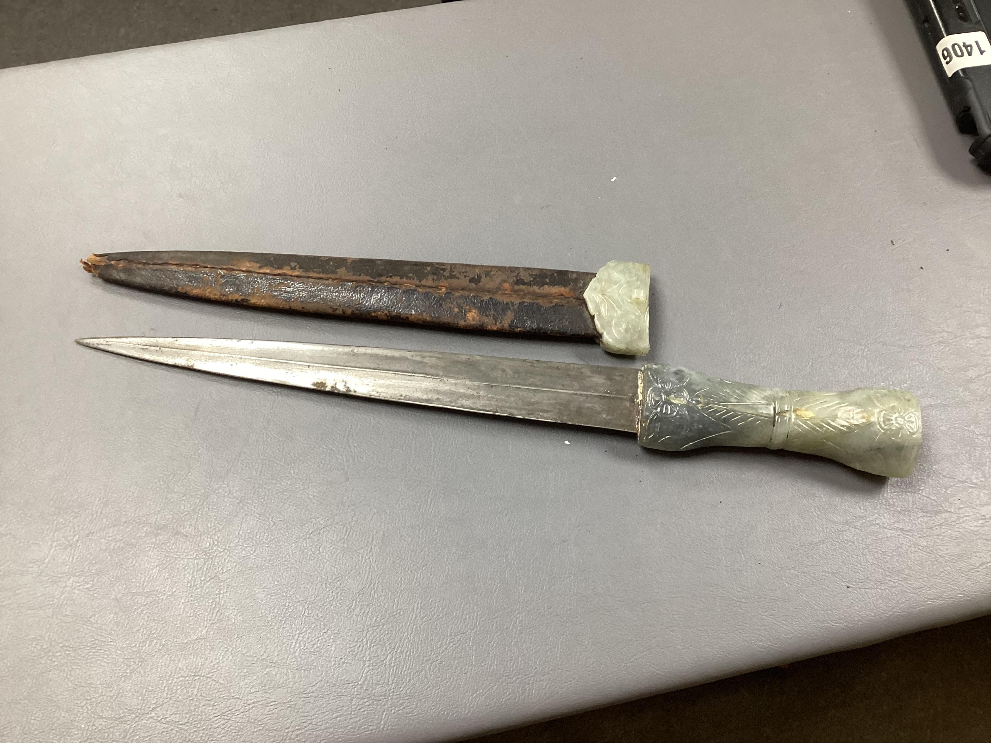 A Chinese or Indian Mughal style jade mounted dagger, 19th century